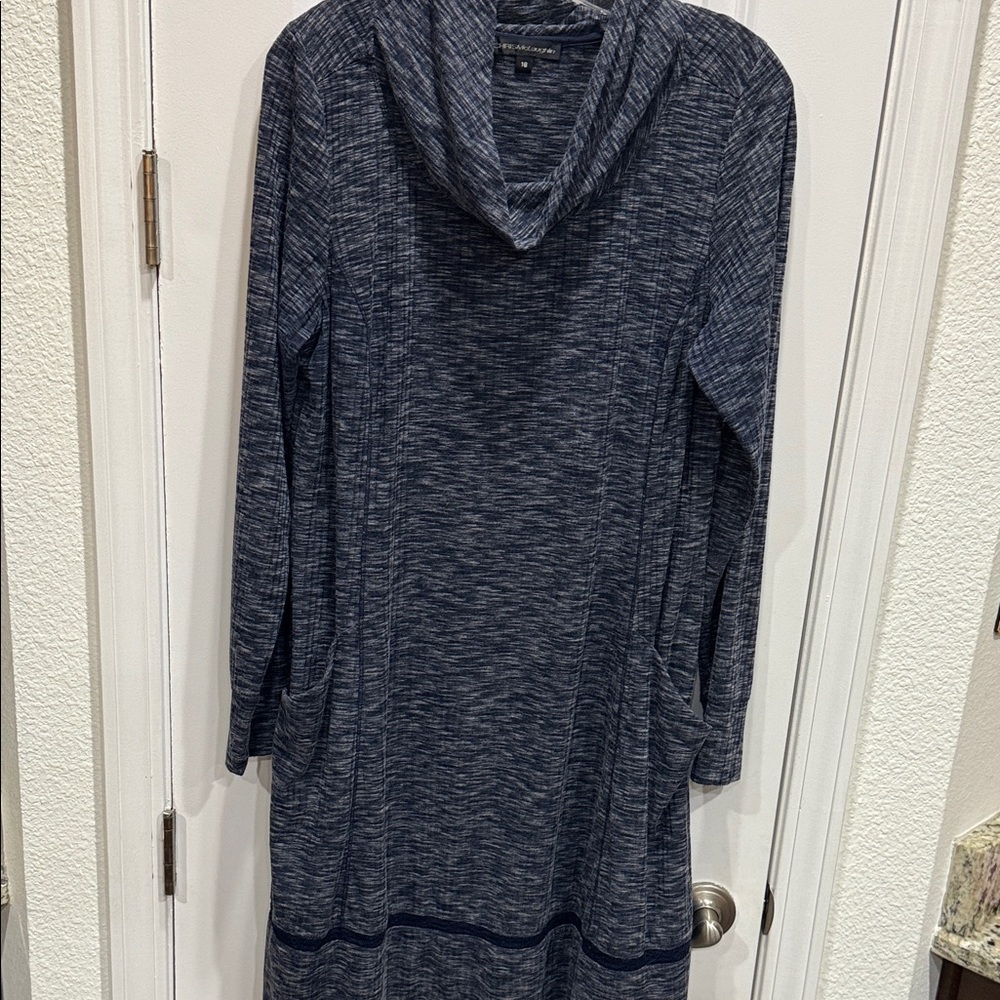 Blue and gray cowl neck Long Sleeve Dress